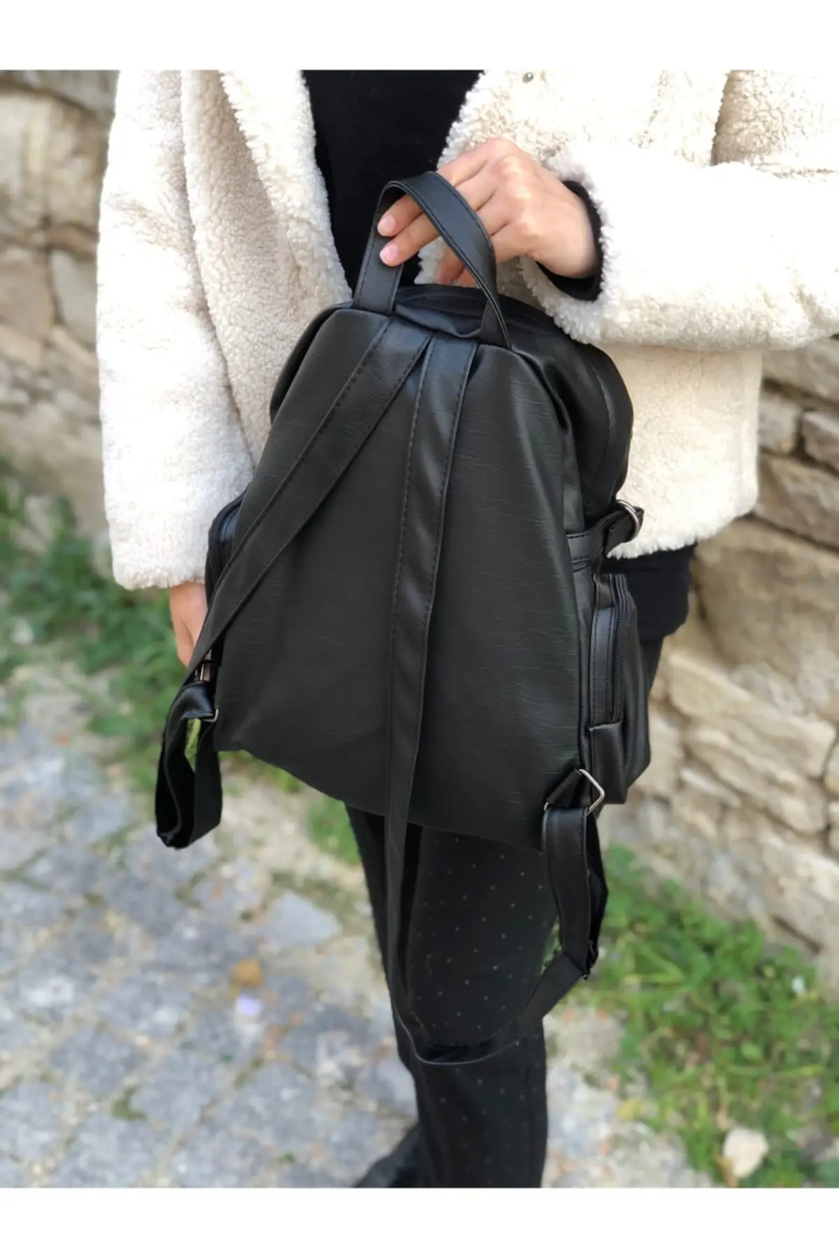 

Backpacks Women Black Washed Leather Travel Business Cool Simple Cute Daypacks Stylish Student New School Bag