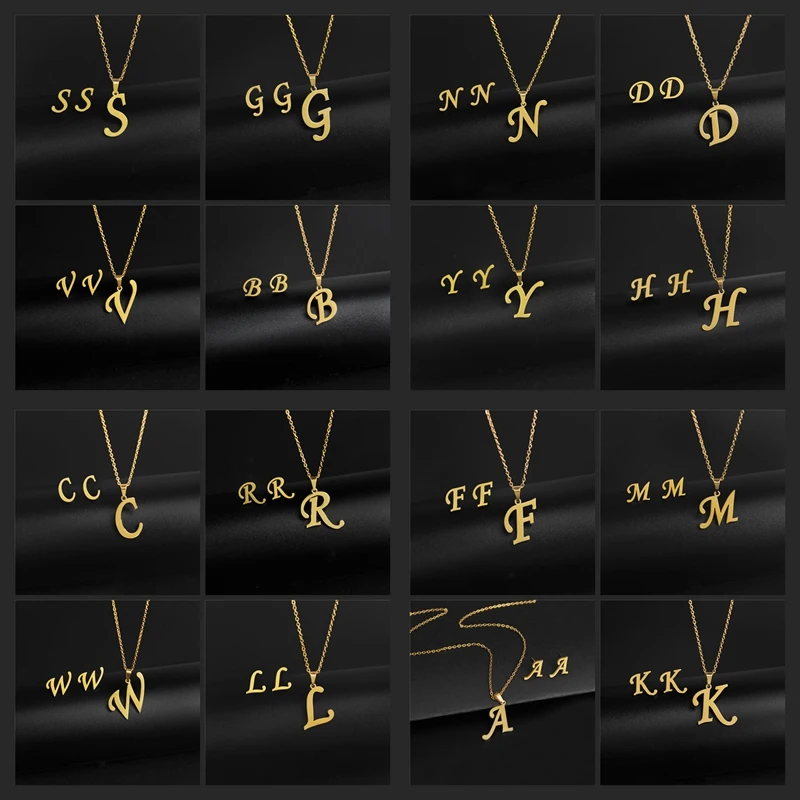 

10 Sets Random Stainless Steel Earring Necklace Chain Jewelry Sets Women's Gift Letter Design Alphabet Wholesale Lot Bulk