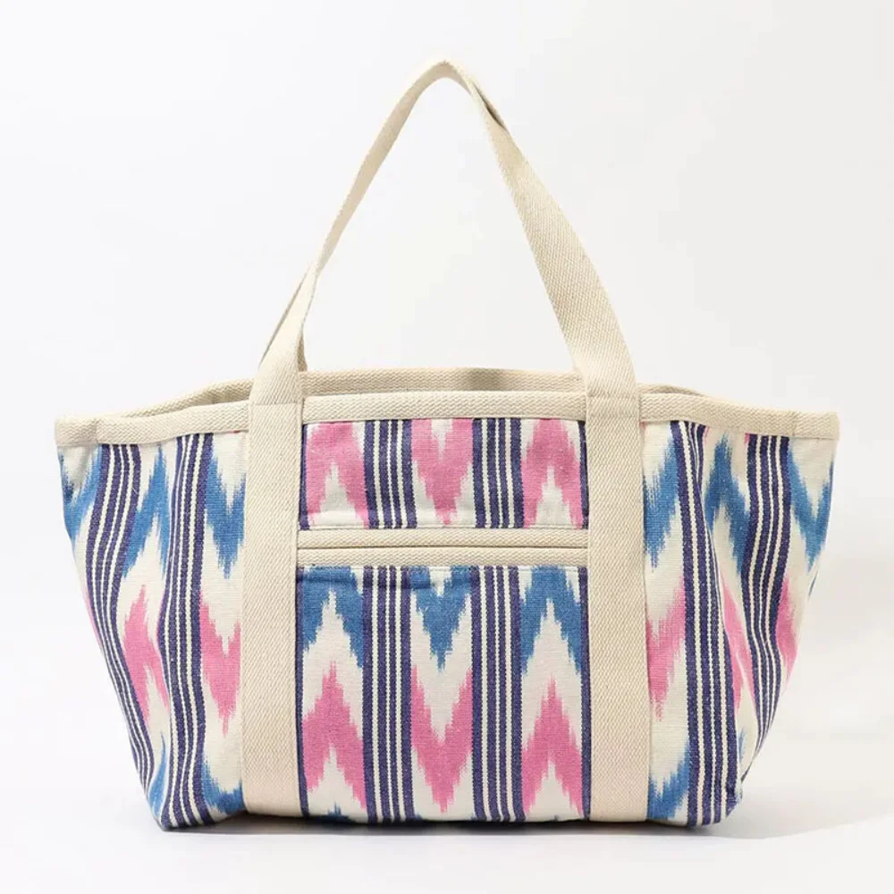 

Mar Canvas Tote Bags Women Luxury Designer Striped Colorblock Print Handbag Ladies Versatile Large Capacity Shoulder Shopper Bag