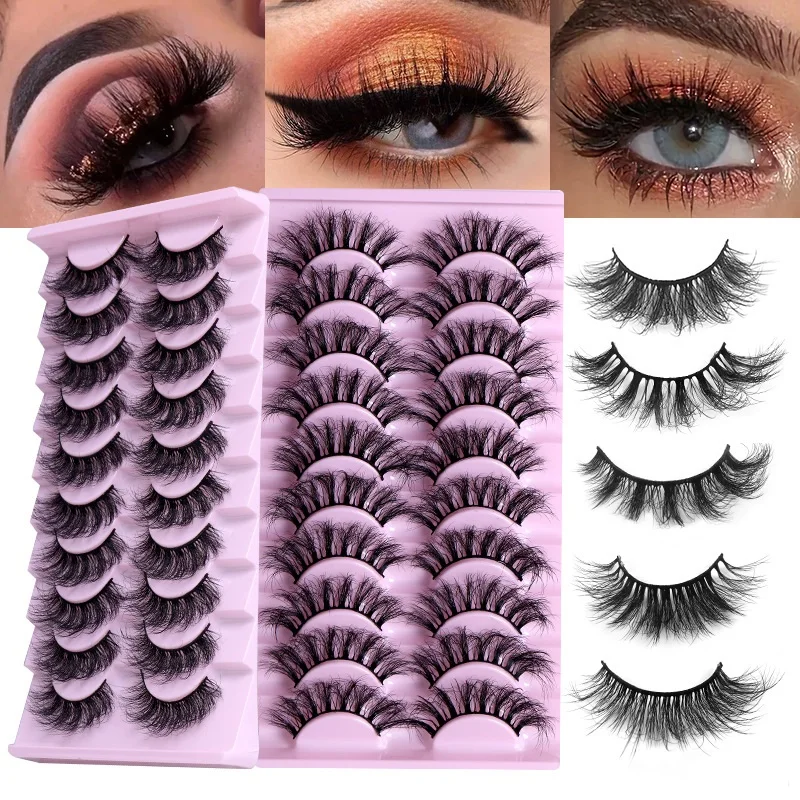 

Newest Thick Natural Curly 3D False Eyelashes Soft & Vivid Reusable Hand Made Multilayer Fake Lashes Extensions Pink Tray