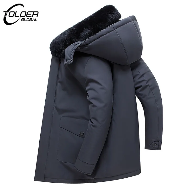 

Мужской длинный пуховик с меховым воротником, непродуваемый водонепроницаемый пуховик с большим меховым воротником в винтажном стиле, зима
