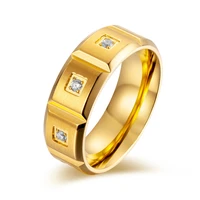 8mm titanium steel brushed mens ring 18k gold stainless steel matte brushed color plated micro set square zircon ring for men