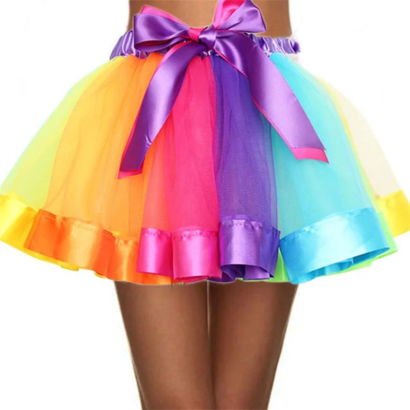 

Women skirts tutu multi-layers fashion contrast color rainbow tulle party sexy mini skirts for female