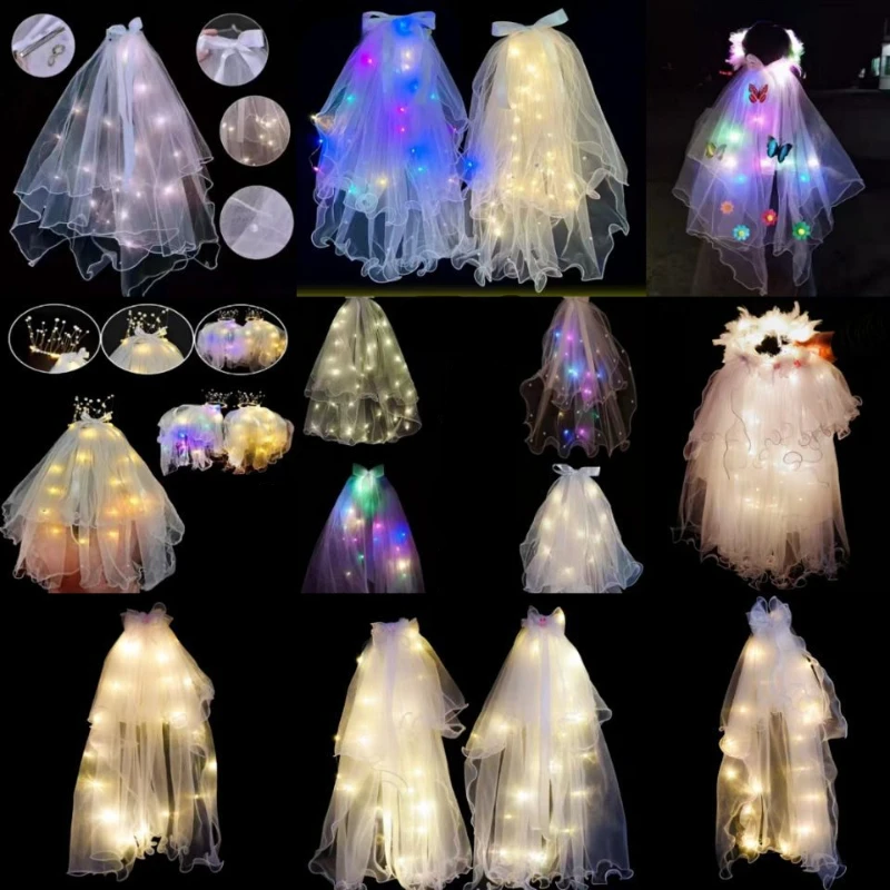 

Super Fairy's Pearl Ribbon Bow Double-layer Luminous Headdress for Holiday Party