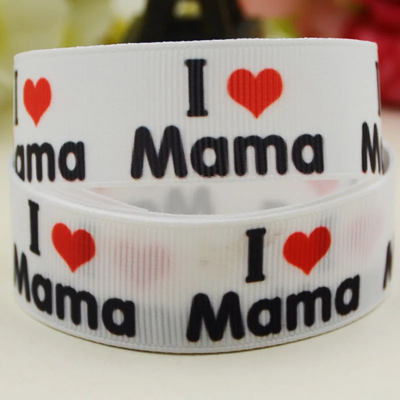 

Репсовая вечерние та с принтом «I love mama & papa», 22/25/38/75 мм, 10 ярдов