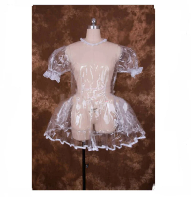 

Sexy lockable transparent Organza sissy maid short dress Cosplay dress