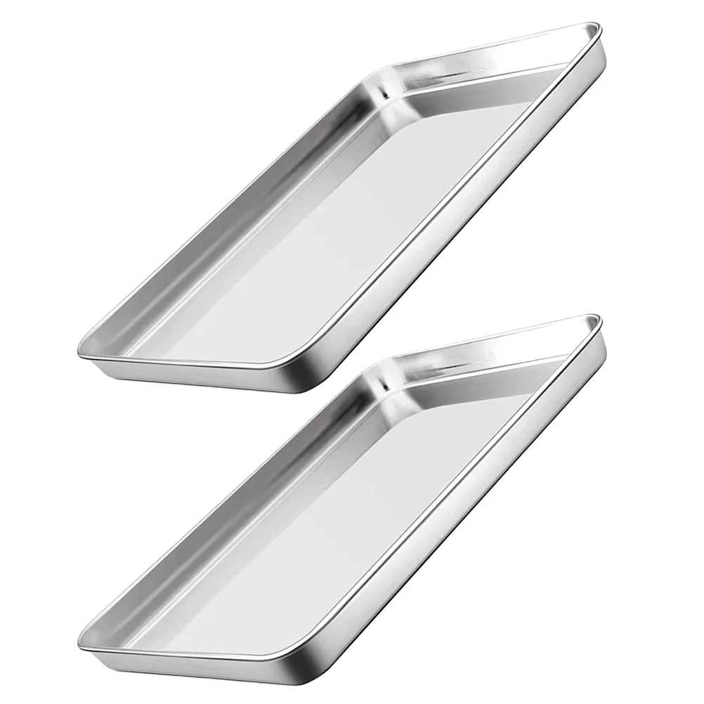 

2pcs Sheet Cookie Sheet Tray Stainless Steel Pan Barbecue Holder Dessert Snack Coffee Meat Appetizers Plate