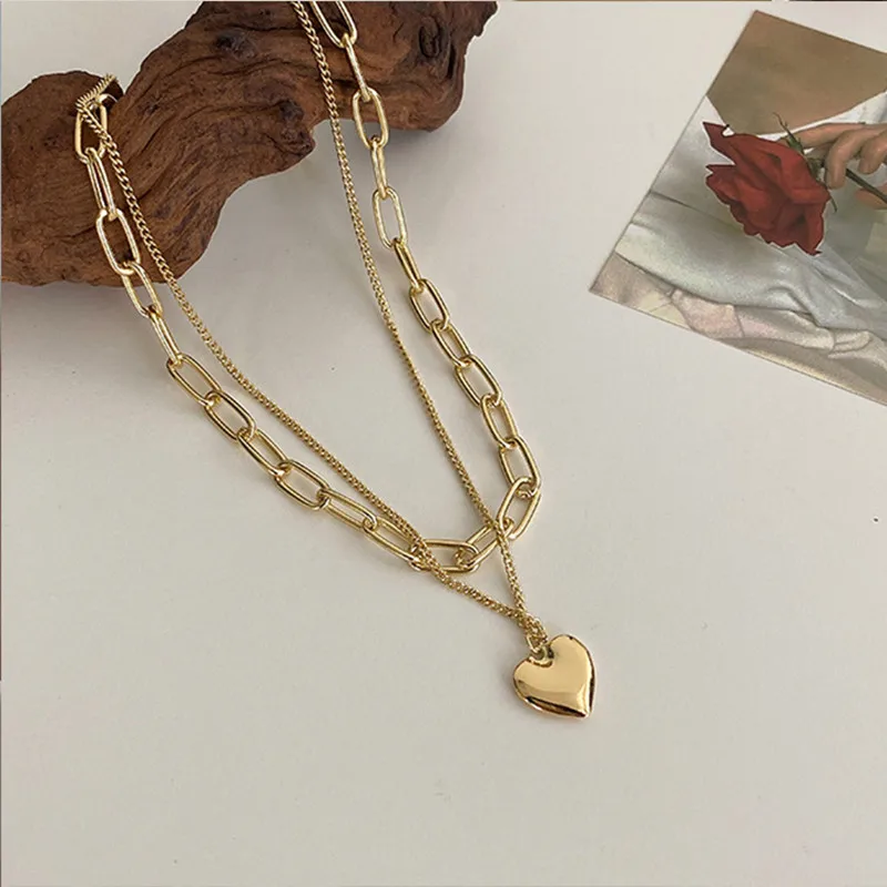 

Fashion Gold Color Love Heart Pendant Necklace for Women Trendy Link Chain Clavicle Necklace Party Wedding Jewelry Accessories