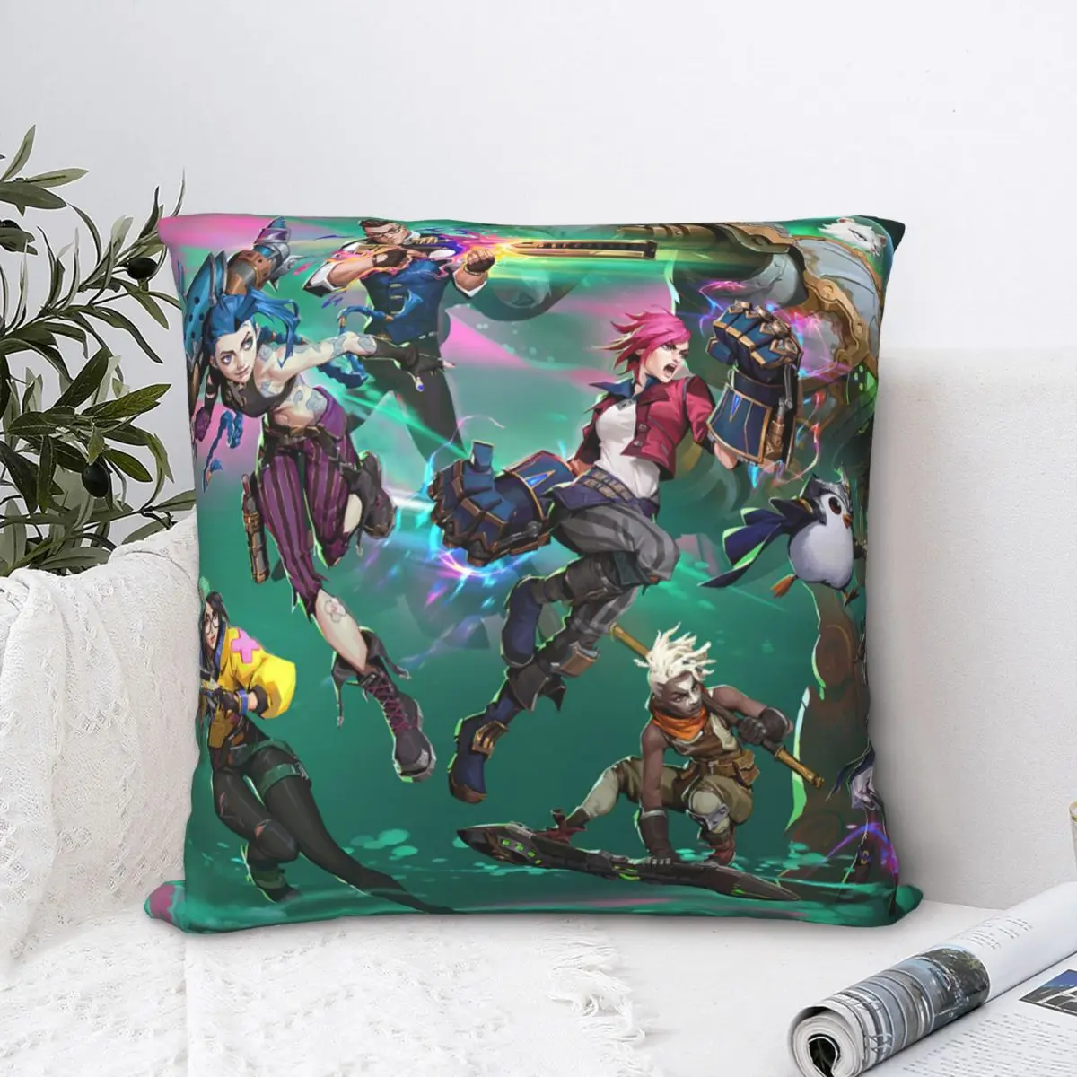 

Cool Characters Throw Pillow Case Arcane League of Legends Backpack Hugpillow Covers DIY Printed Washable Chair Decor