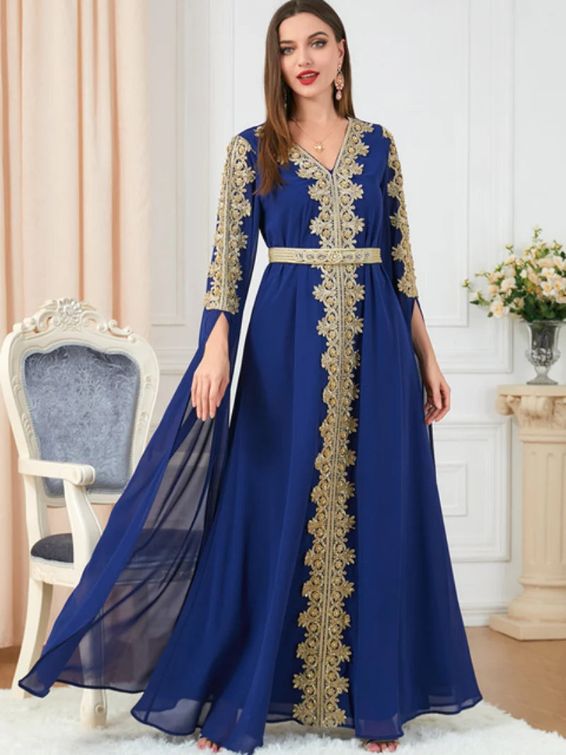Elegant Autumn Morocco Party Dress Muslim Women Abaya Long Sleeve Abayas Dubai Turkey Islam Kaftan Robe Longue Vestidos Largos