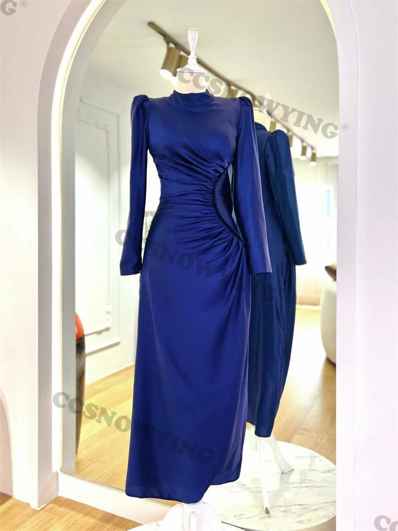 

Атласное мусульманское вечернее платье-русалка, платье для выпускного вечера, официальное платье с высоким вырезом, Арабский кафтан, исламское платье для вечеринки