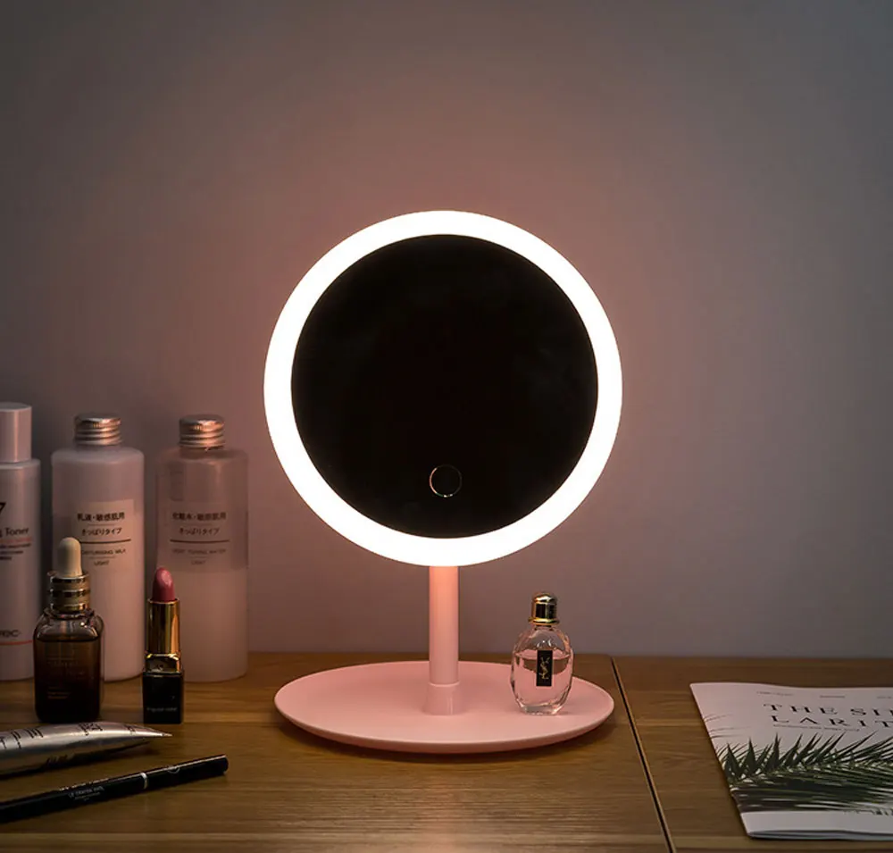 Stepless Dimming LED Makeup Mirror Adjustable 90 Rotating Dressing Table Touch Light Vanity Mirror Family Travel Cosmetics