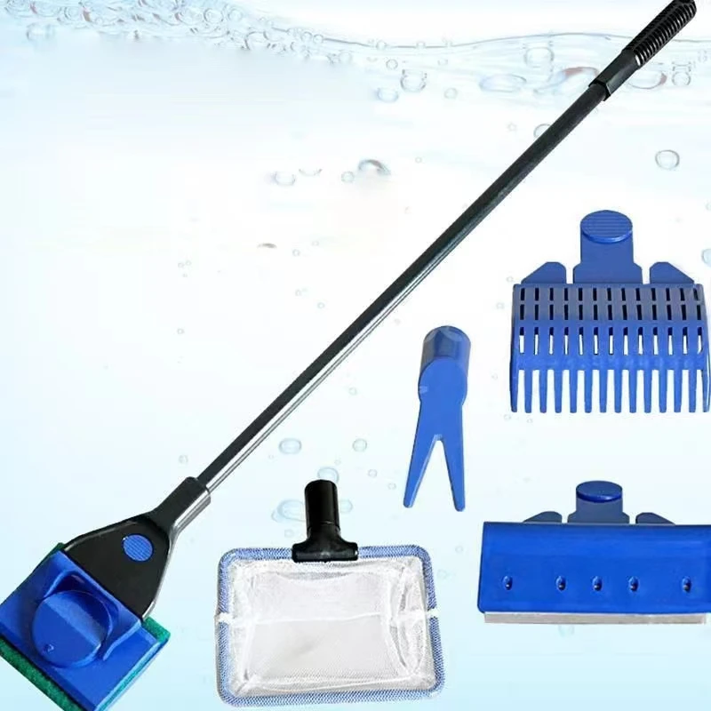 

Aquarium Tank Clean Set With Fish Net Aquarium Cleaning Tools 5 in 1 Gravel Rake Algae Scraper Fork Sponge Brush Glass Cleaner