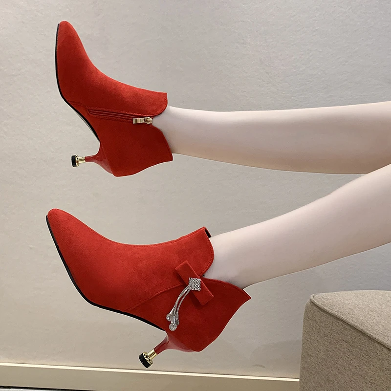 

Women's Boots 2022 Spring and Autumn Fashion Flannel Women Shoes Zip Boots Fashion Tassel High Heel Sexy Thin Heels of Women