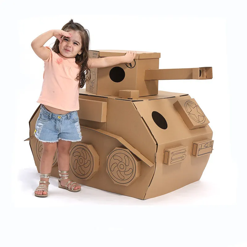 

[Funny] Kids Tent DIY Graffiti Paper Tank tent Free drawing Paper castle Children Indoor Outdoor game tent Room House baby gift