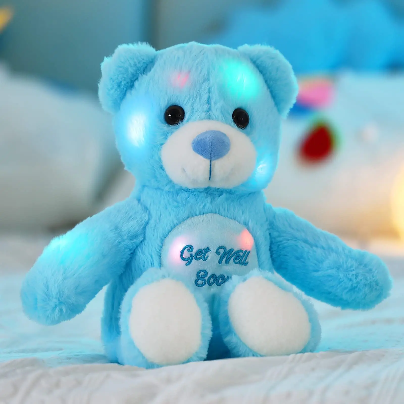 

35cm Recordable Luminous Cotton Plush Toys with LED Light Blue Pink Bear Doll Throw Pillows Gifts Stuffed Animals Get Well Soon