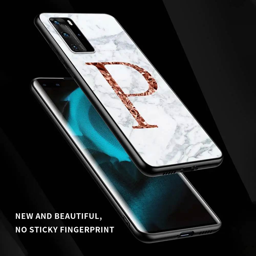 Letter R Q White Marble Case For Huawei P Smart Z P30 P40 Lite E P20 Honor 8X 50 20 Pro Y7 Y6 Y9 2019 Sac Black TPU Phone Coque images - 6