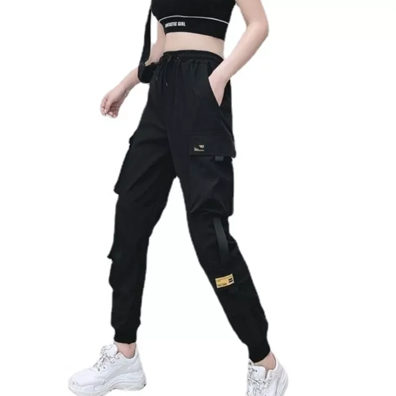 

Брюки-карго женские с эластичным поясом, модные уличные штаны до щиколотки, Свободные повседневные джоггеры, цвет черный