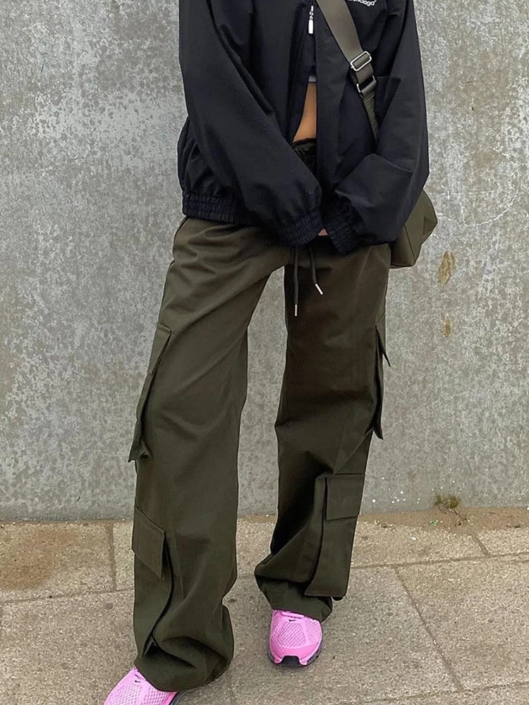 

Брюки-карго Женские винтажные, модные мешковатые джинсы, уличная одежда в стиле 90-х, прямые повседневные штаны с большими карманами, со сред...