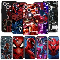 cartoon spider man luxury phone case for iphone 13 mini 12 11 pro max xr x se xs 7 8 plus soft silicone black cover shell funda