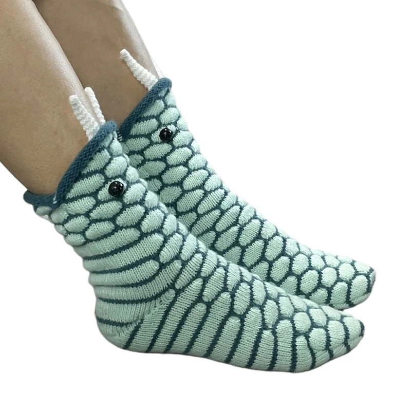Women Funny Animal Snake Eating Foot Novelty Knitted Crew Socks Floor Stockings 37JB