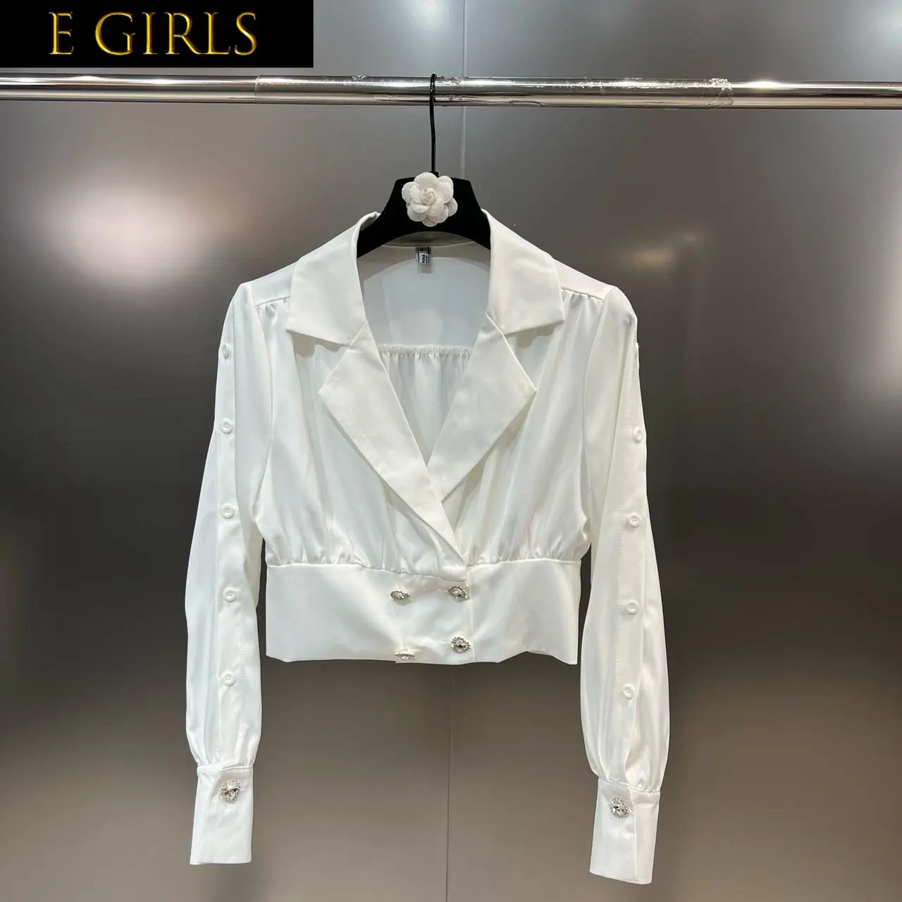 

J GIRLS 2022 Autumn New Arrivals Long Sleeve Double Breasted Diamonds Buttons Slim Shirt Women GF989