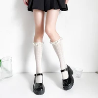 lolita frilly socks women jk high knee socks female transparent thin long stockings woman elastic calcetine medias