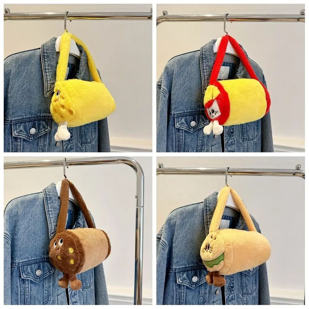 Сумочка цилиндрическая плюшевая с рисунком картошки фри мягкая женская сумка в