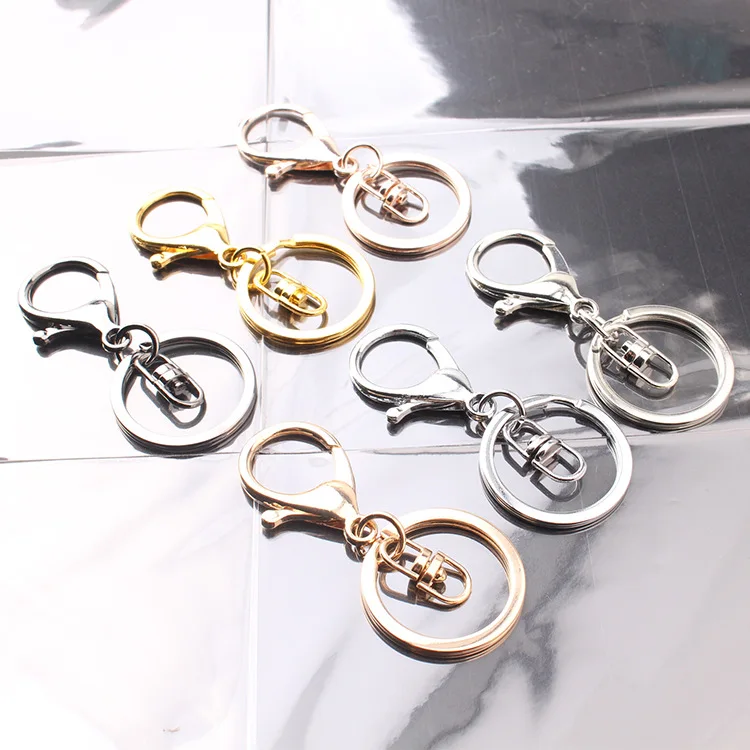 

200Pcs 30Mm Multiple Colors Key Chains Rings Round Golden Silver-Plate Hook Lobster Clasp Keychain
