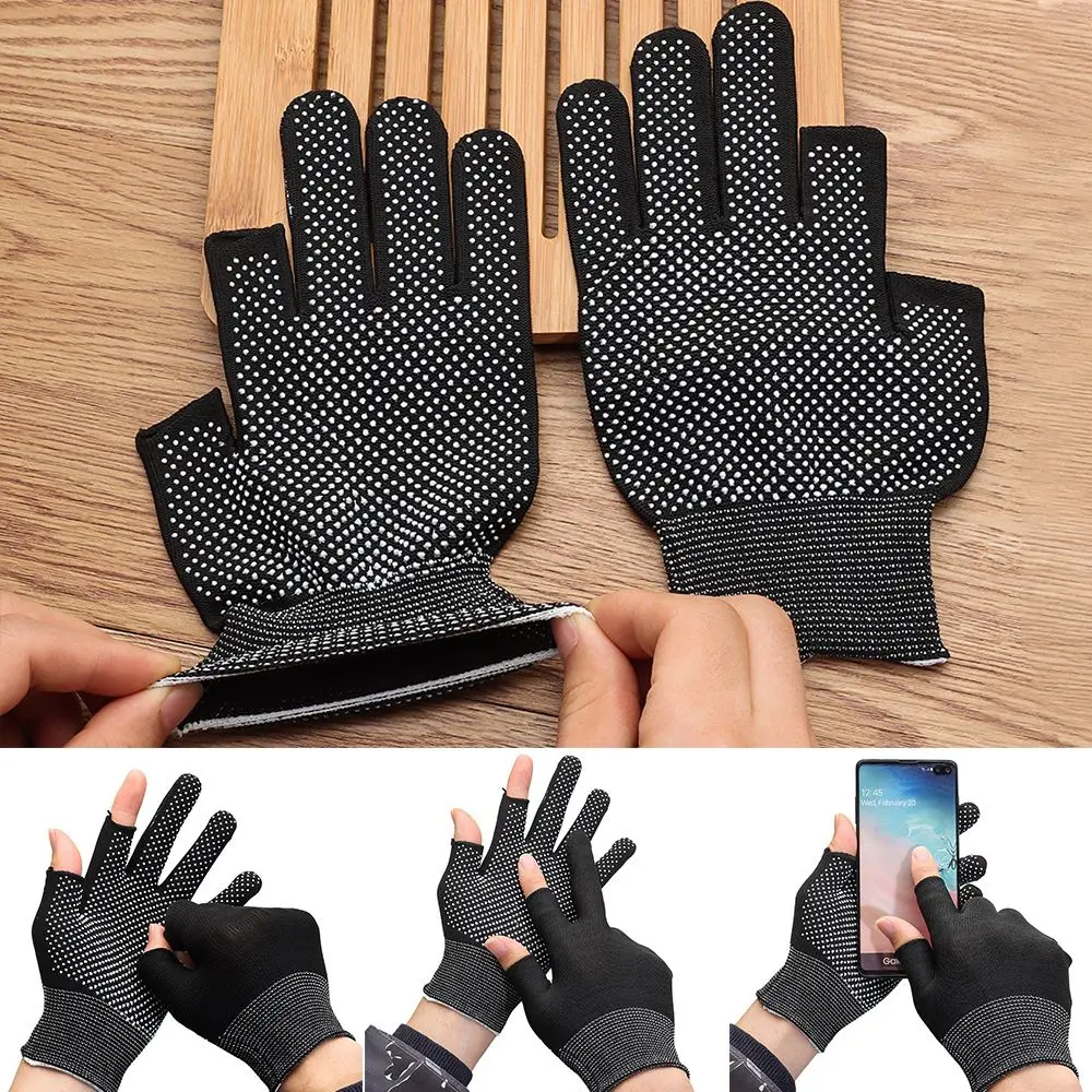 

Ice Cool Spring Summer Stretch Sports Two Half Fingers Anti-Slip Fishing Gloves Sun Protection Driving Biking Mittens