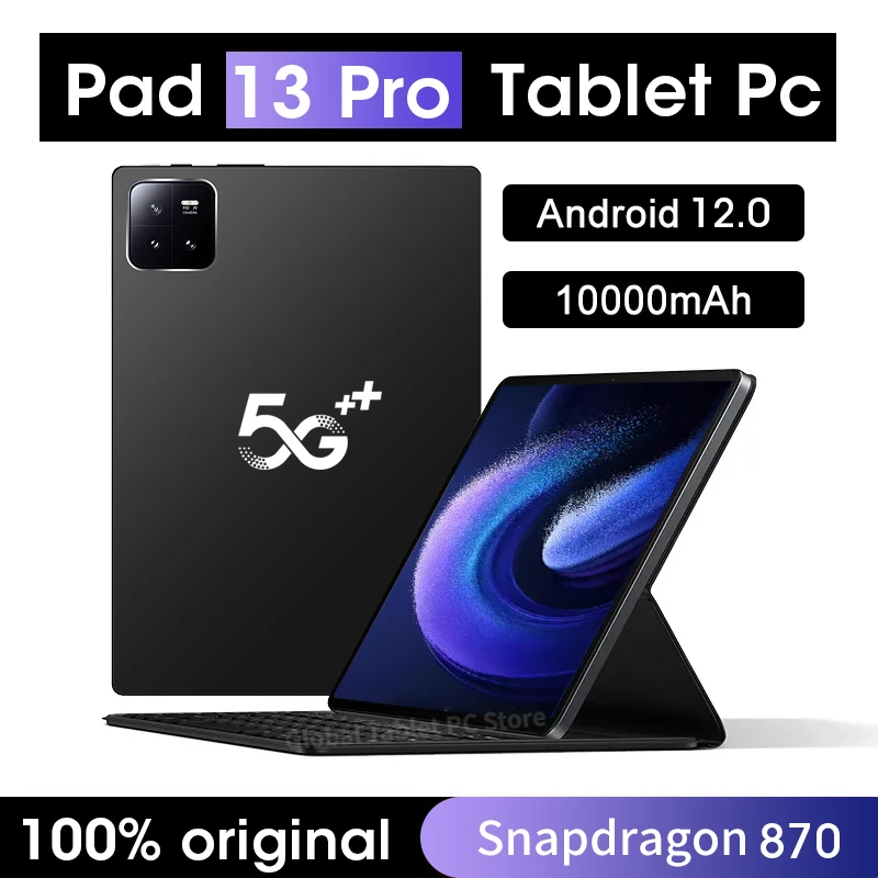 

Планшет New Pad 13 Pro, 10 дюймов, 10000 мАч, Android 12, Snapdragon 870, 12 Гб, 512 ГБ, планшетный ПК с клавиатурой, две SIM-карты, Wi-Fi, Mi