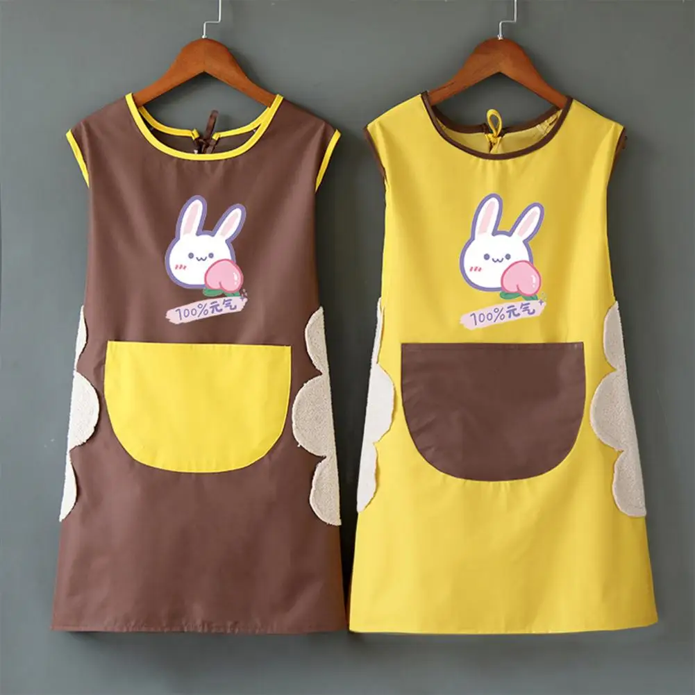 

Кухонный Фартук, водонепроницаемый, с милым мультяшным принтом, свободный, с круглым вырезом, контрастных цветов, устойчивый к Жиру, с принт...