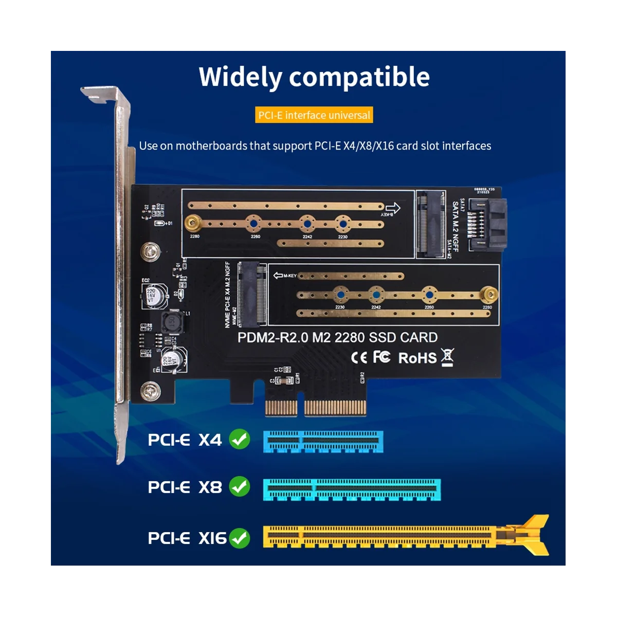 

PCIE Adapter Board Dual M.2 NVME to Pcie 4X M2 SSD Adapter B/M Key Support PCI Express 3.0 2230-2280 Hard Drives