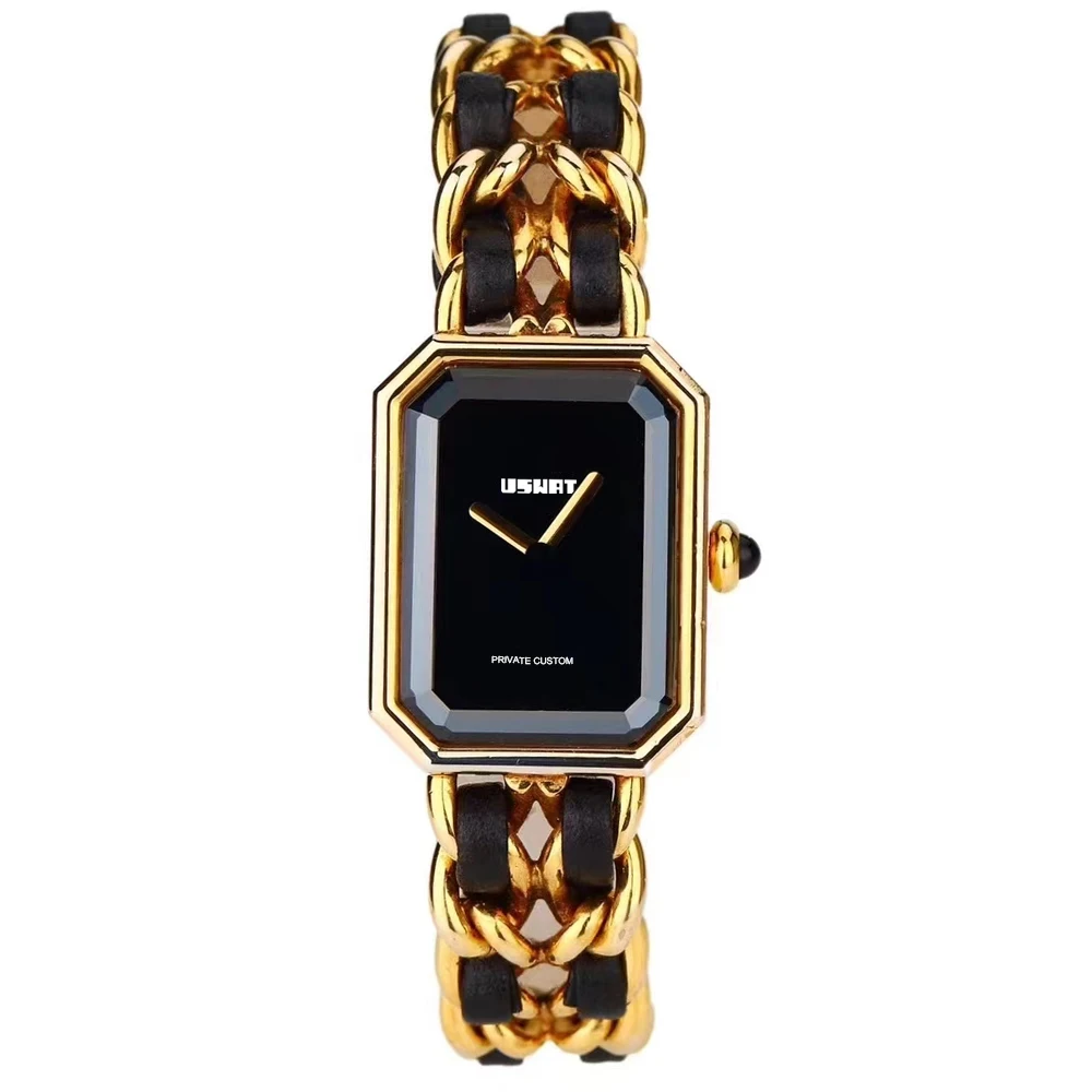 

Часы женские кварцевые с маленьким циферблатом, люксовые модные ретро-часы с кожаным ремешком и плетеной цепочкой, оригинальный бренд