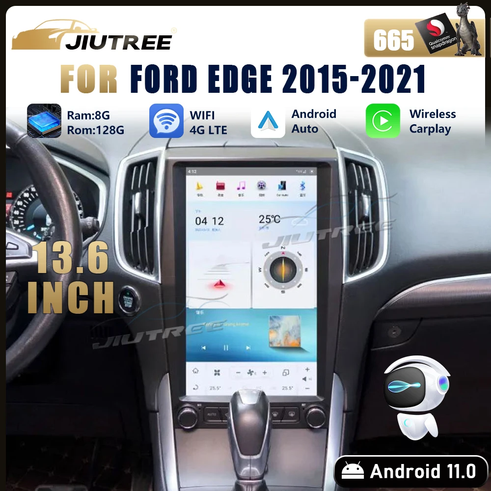 

Автомобильный мультимедийный плеер Qualcomm, мультимедийный плеер на Android 11, с вертикальным экраном, с GPS, для Ford Edge 2015-13,6