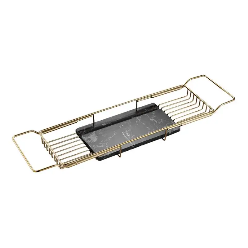 

Wire Bathtub Caddy Tray Over The Tub Metal Tray Adjustable Tray With Marble Board Book Holder Bathroom Accessories For Books