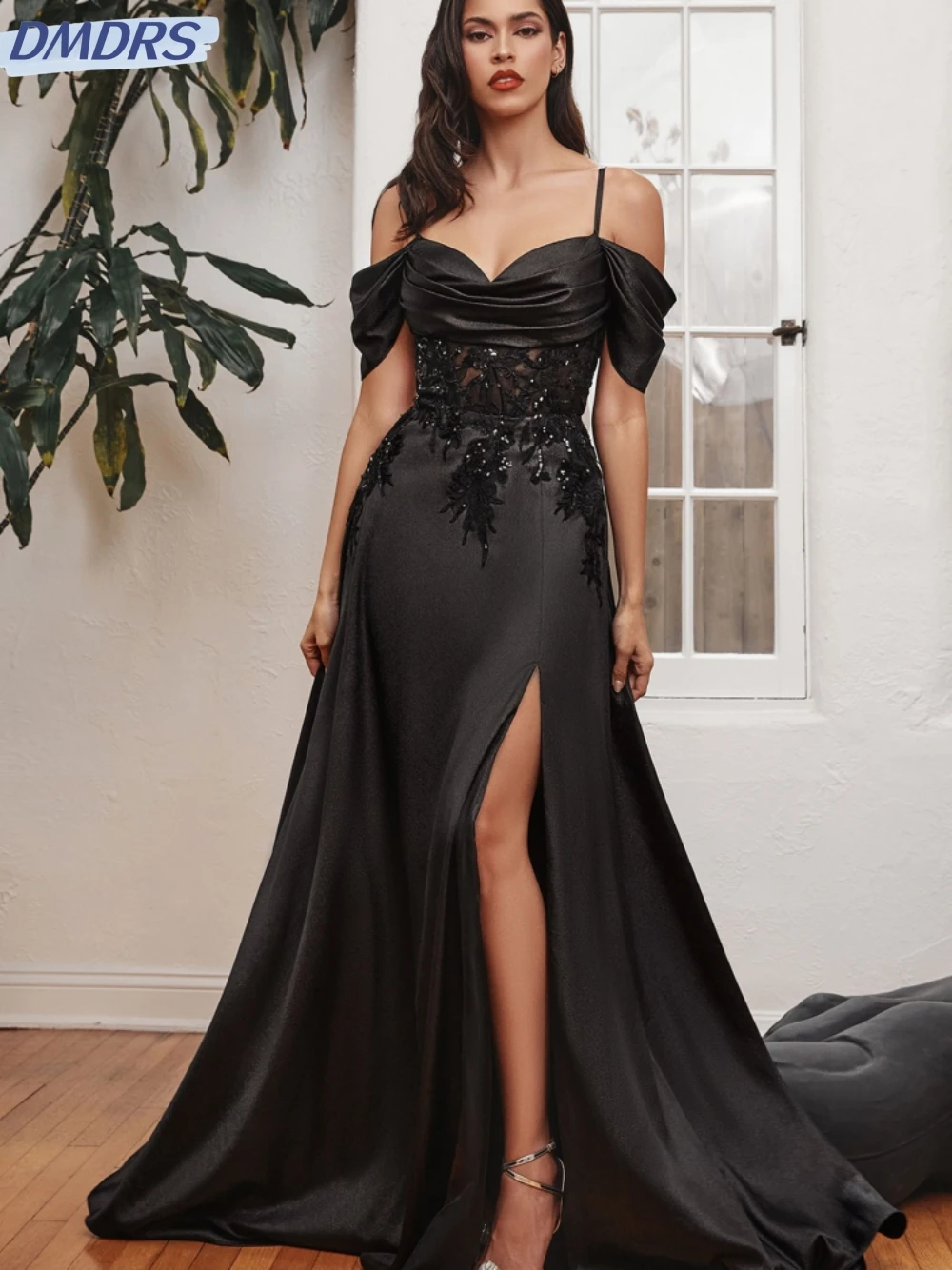 

Женское атласное платье с блестками, классическое атласное ТРАПЕЦИЕВИДНОЕ ПЛАТЬЕ на тонких бретельках, с блестками и аппликацией, для невесты