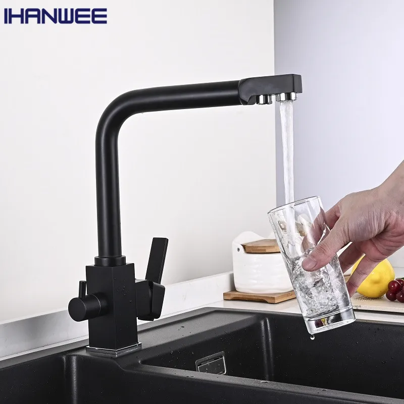 

Смеситель для кухонной раковины с фильтром, кухонный кран с питьевой водой, одно отверстие, черный, для горячей и холодной чистоты водяные р...
