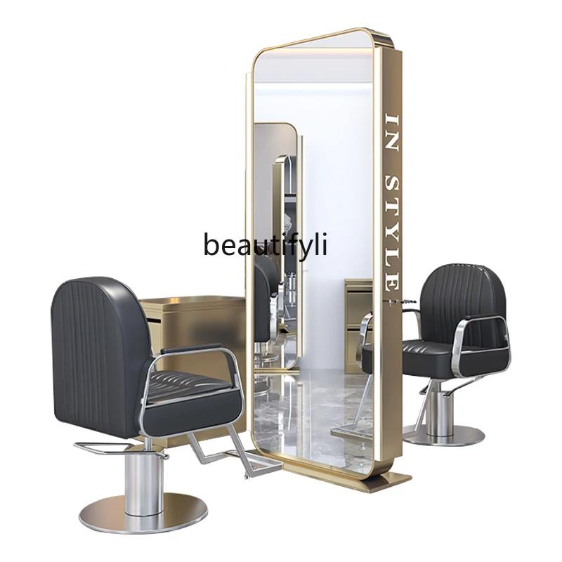 

Barber Shop Mirror for Hair Salon Hair Salon Dressing Table Hair Cutting Mirror Full Body Double-Sided Floor Mirror with Lamp