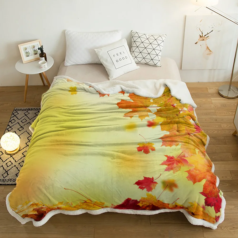

Autumn Yellow Maple Leaf Plant Plush Throw Blanket Sherpa Fleece Bedspread Blankets Sofa Cover Bedding Picnic Wool Soft Blanket