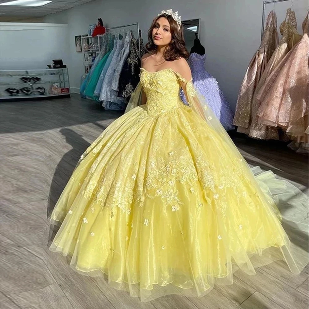 

ANGELSBRIDEP Off-Shoulder Ball Gown Quinceanera Dresses Vestidos De 15 Anos Fashion 3D Flower Tulle Sweet 16 Princess Party Gown