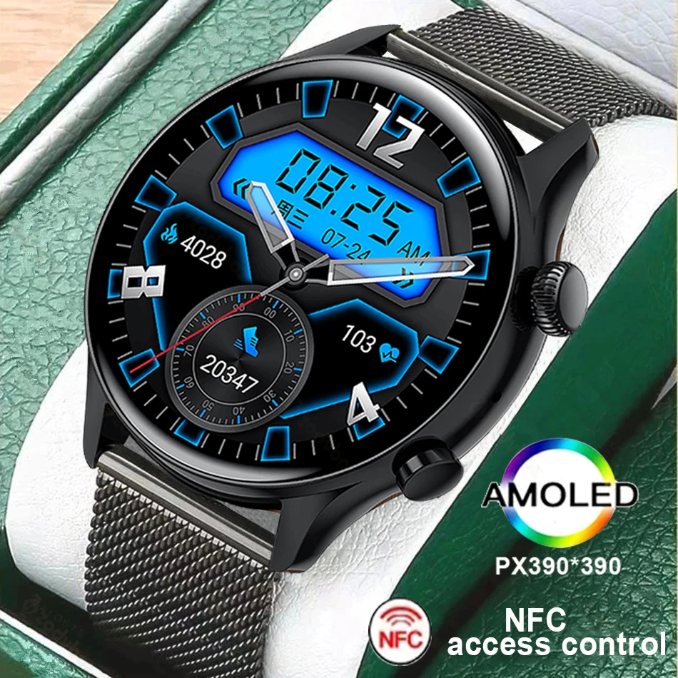 

2022 NFC Smartwatch Men AMOLED 390*390 HD Screen Heart Rate Blood Pressure Bluetooth Call IP68 Waterproof Smart Watch For Xiaomi