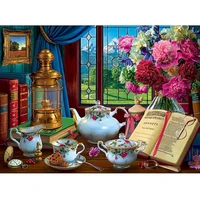 gatyztory diy painting by number for adults modern afternoon tea and book picture by numbers acrylic paint on canvas home decors