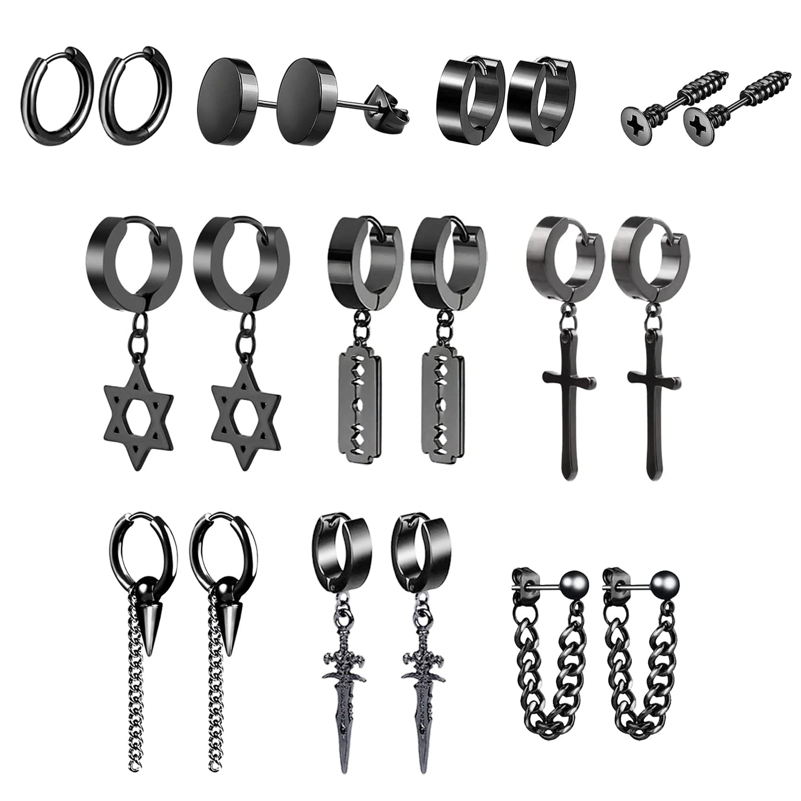 

Мужские серьги-кольца из нержавеющей стали, 10 пар