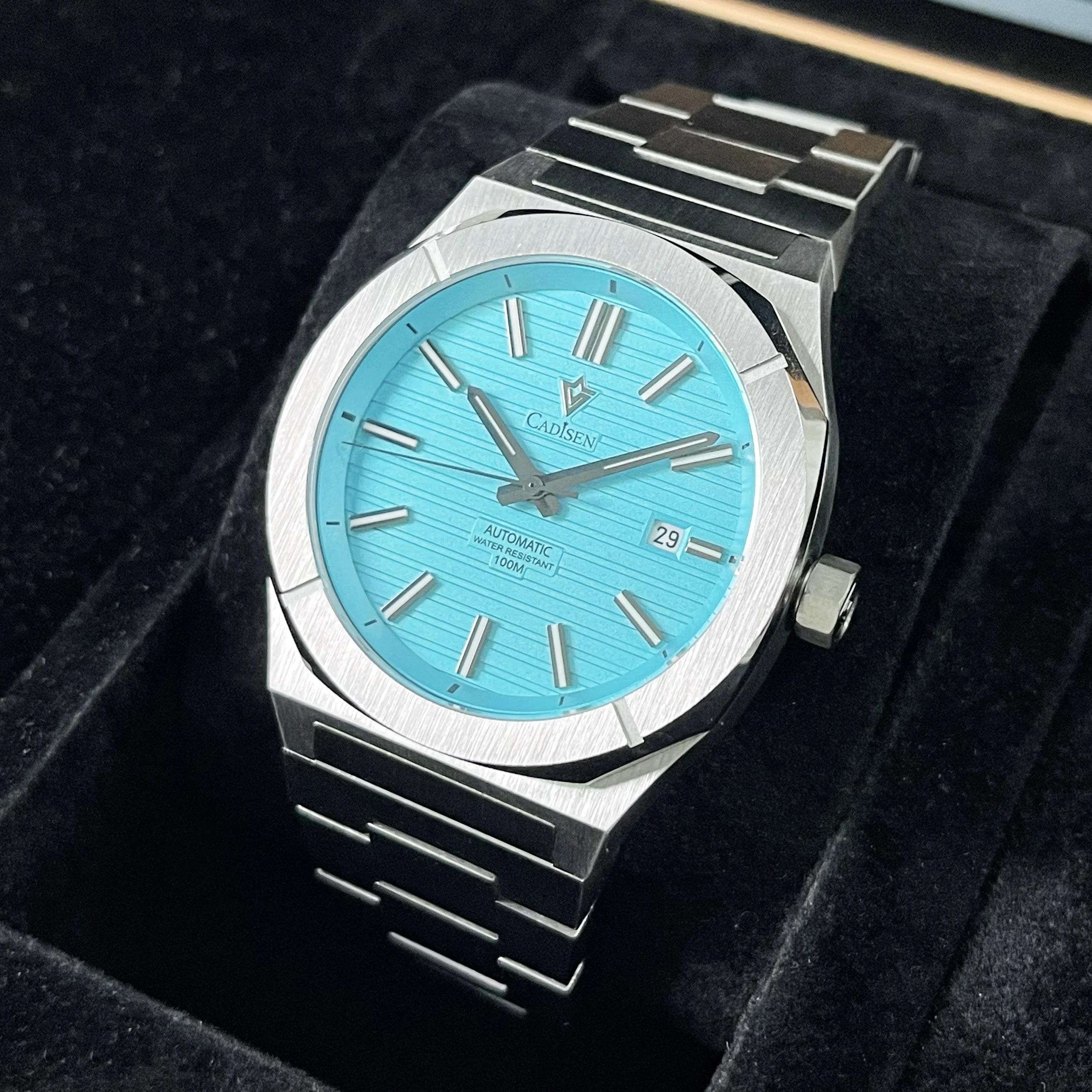 Часы наручные CADISEN Мужские автоматические синие брендовые роскошные