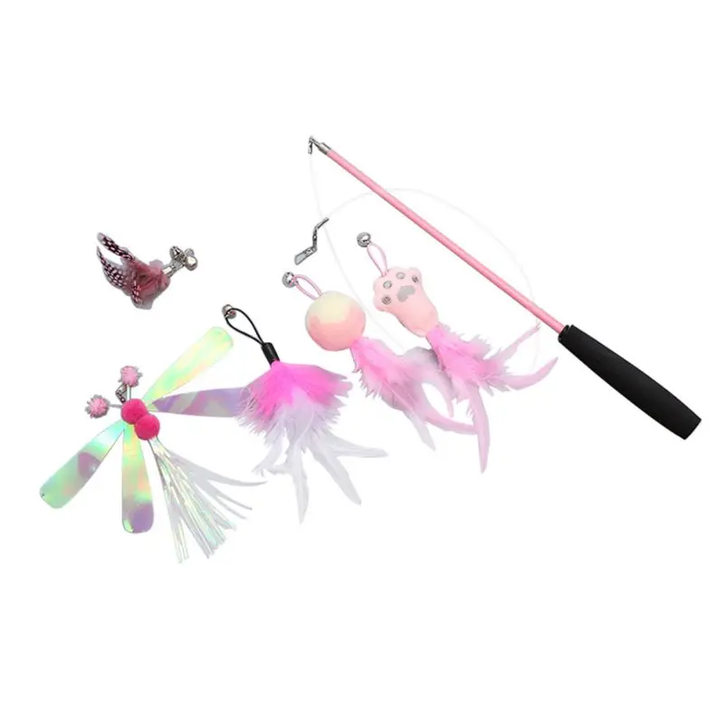 

Funny Kitten Cat Teaser Interactive Cat Feather Toy 3 Section Teaser Stick Wand Pet Retractable Feather Refill Replacement