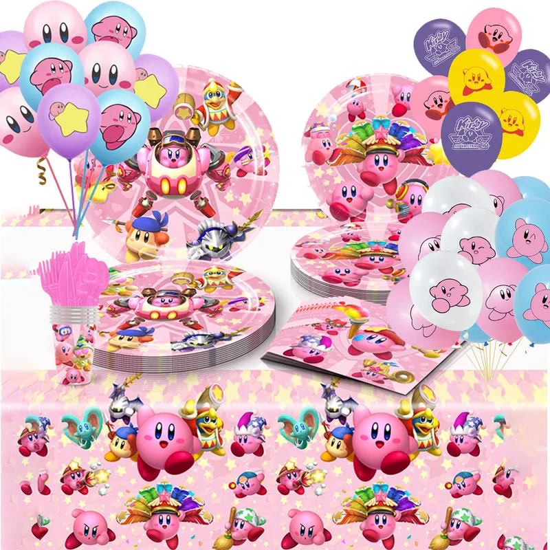 

Kawaii Kirby Theme Party Supplies Children Birthday Balloons Decoration Baby Shower Backdrop Boy Girl Forks Plates Tablecloth