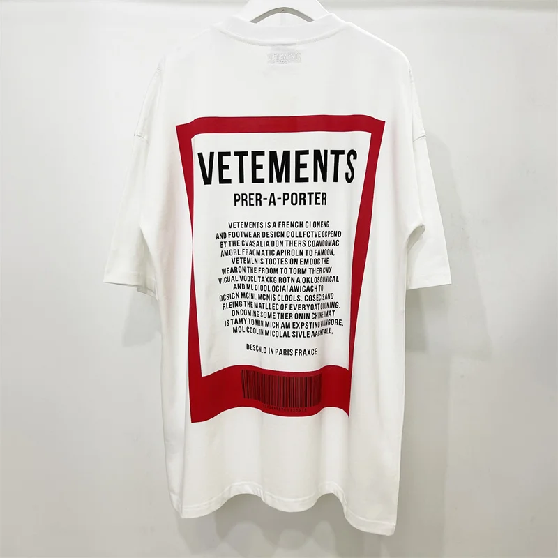 

Мужские футболки Vetement, Новинка лета 2023, футболки большого размера с красным логотипом на спине и надписью, женские повседневные хлопковые топы с коротким рукавом