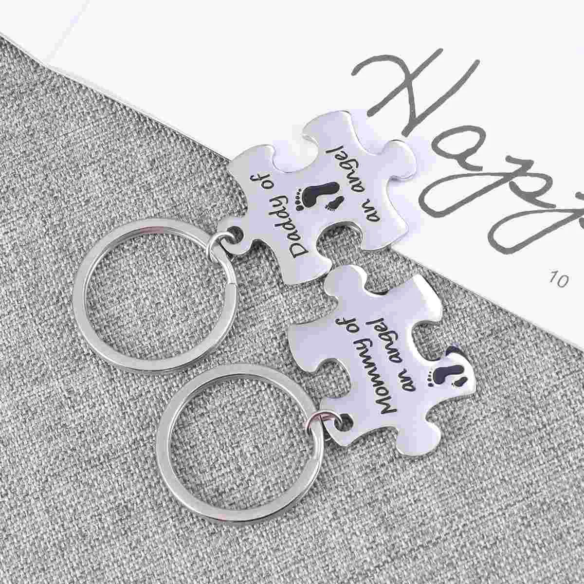 

2pcs Metal Charm Keychain Puzzle Pendant Key Ring Bag Ornaments Memorial Gift for Parents Car Purse Backpack Christmas Party
