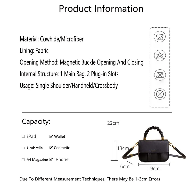 Mini Genuine Leather Crossbody Bag Fashion Casual Handbag and Purse for Female Solid Color Zipper Pleated Bag Messenger Bag